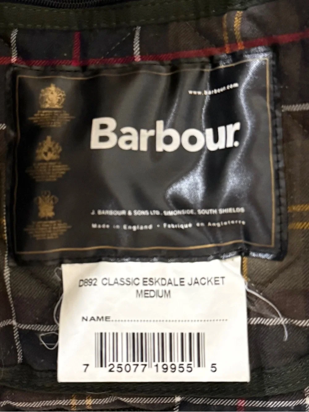 Barbour Classic Eskdale D892 Quilted Green Jacket Corduroy Made in England Med